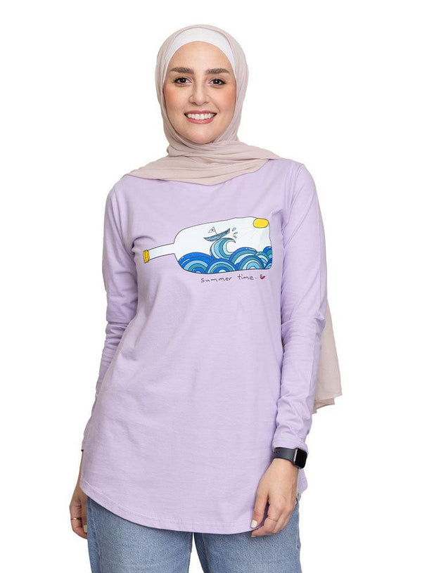 Lilac Printed Long - Sleeve Design 39 - Khotwh